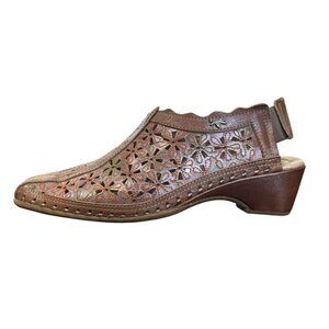 Pikolinos Romana Slingback Leather Floral Sandals Laser-Cut Heeled Size 8